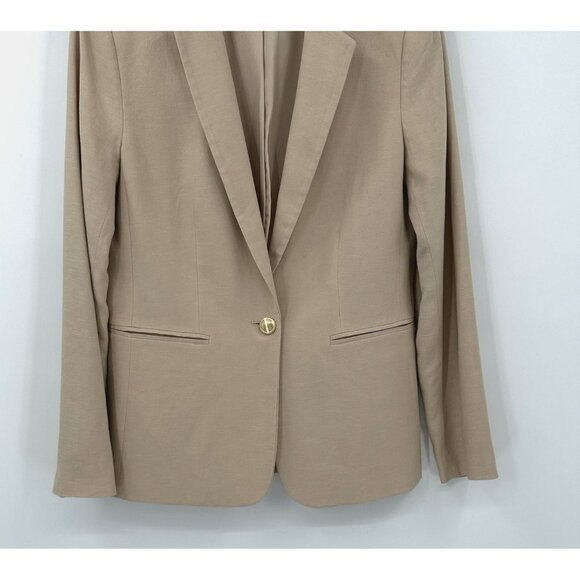 ANN TAYLOR jacket blazer linen blend one button career business pockets beige 6 - Picture 4 of 9